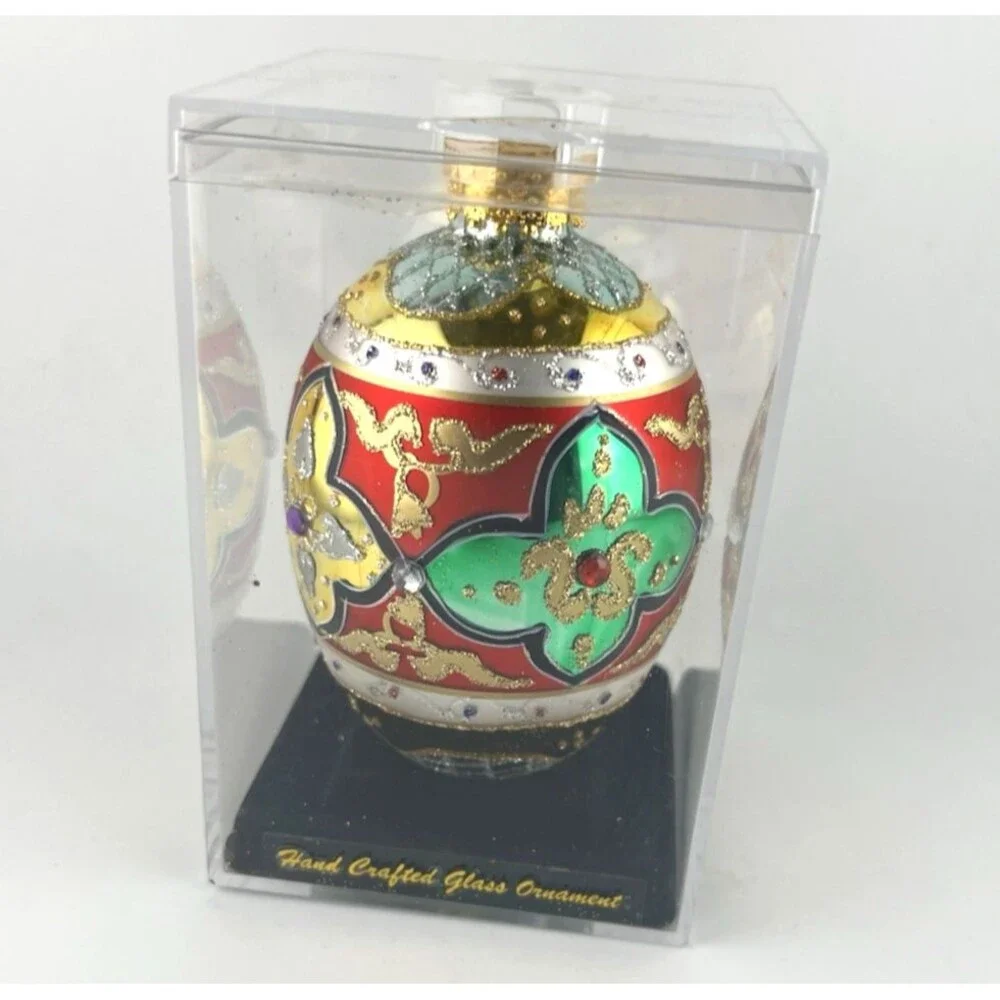 Department 56 Hand Crafted Glass Jeweled Egg Ornament w/Acrylic Box